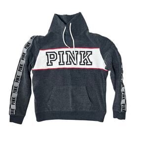 PINK Victoria's Secret Pullover Womens L Gray Cowl Neck Kangaroo Pocket Comfy